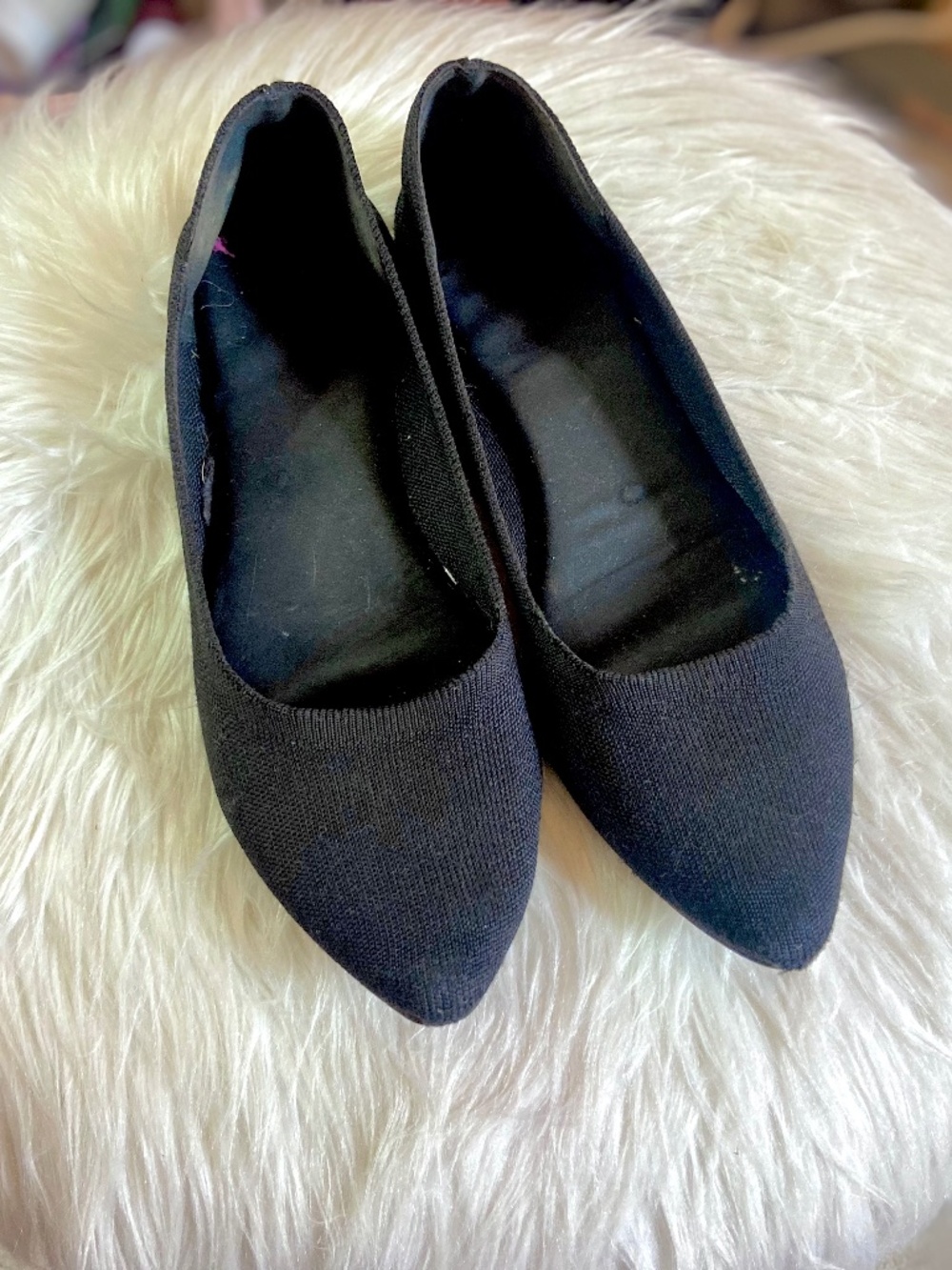 Pointed Toe Textured Cloth Flats Stylish Black Neutral Minimalist Women’s 7